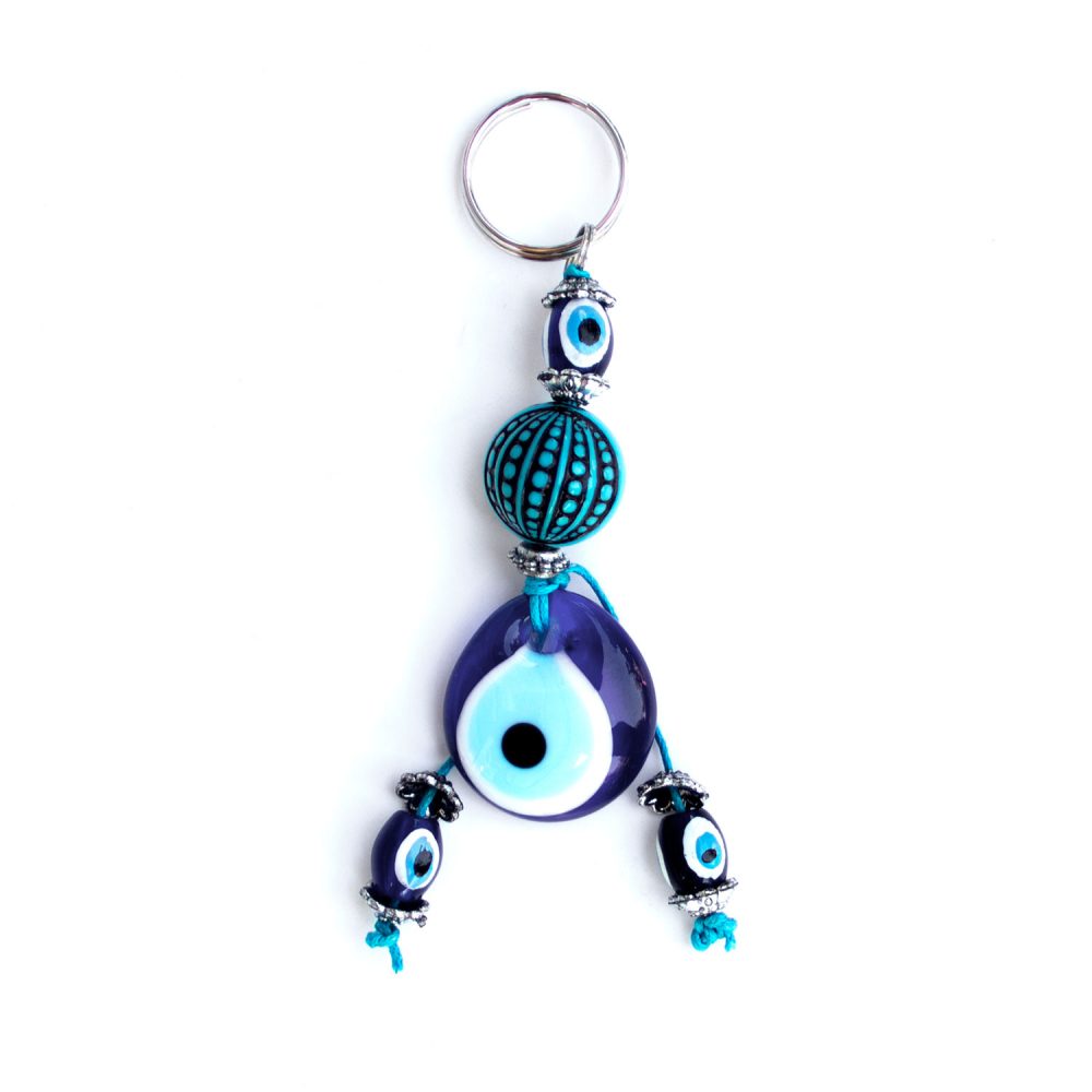 Turkish Blue Bead / Evil Eye Keyring - Globe