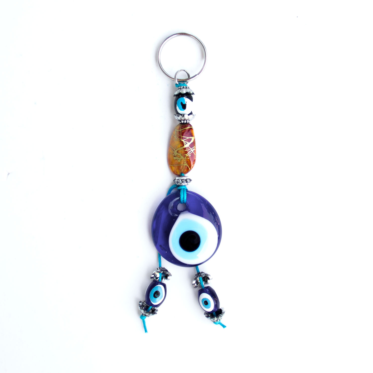Turkish Blue Bead / Evil Eye Keychain - Amber