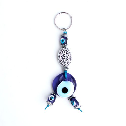 Turkish Blue Bead / Evil Eye Keychain - Silver