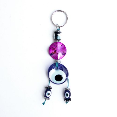 Turkish Blue Bead / Evil Eye Keychain - Pink Wave